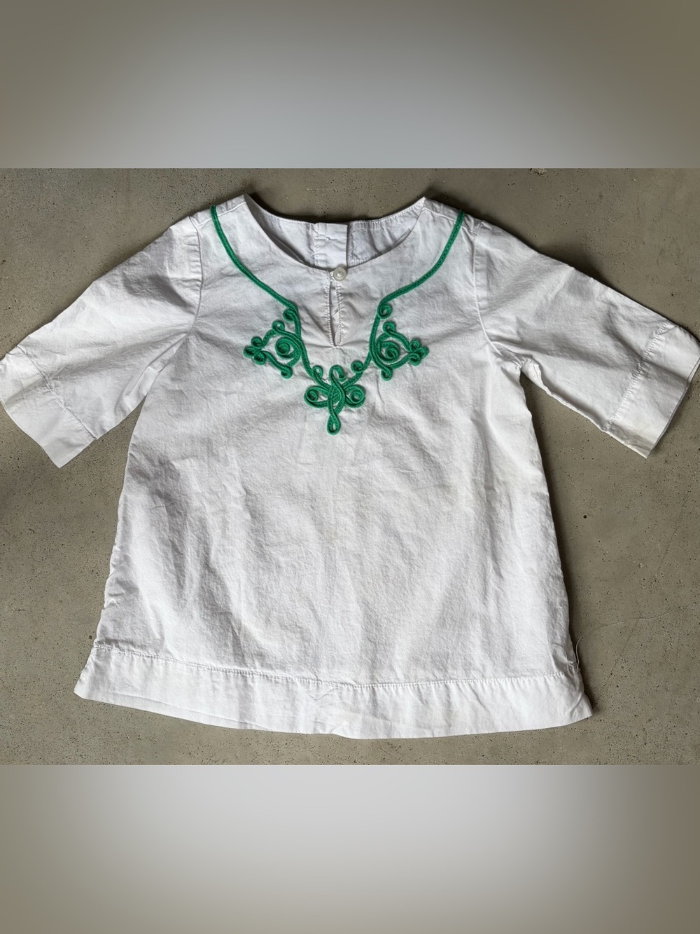 Janie and Jack White & Green Embroidered Cotton Tunic Top 12-18M